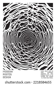 Abstract Poster Design with Optical Illusion Effect. Minimal Psychedelic Cover Page Collection. Monochrome Wave Lines Background. Fluid Stripes Art. Swiss Design. Vector Illustration for Brochure.