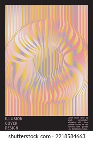 Abstract Poster Design with Optical Illusion Effect. Minimal Psychedelic Cover Page Collection. Calm Wave Lines Background. Fluid Stripes Art. Swiss Design. Vector Illustration for Brochure.