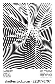 Resumen Diseño de afiches con efecto de ilusión óptica. Colección moderna de portadas psicodélicas. Fondo de las líneas onduladas monocromáticas. Arte de Rayas Fluidas. Diseño Suizo. Ilustración vectorial para la revista.