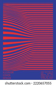 Abstraktes Poster-Design mit optischem Illusionseffekt. Minimale Kollektion von psychedelischen Titelseiten. einfarbiger Hintergrund der Wellenlinien. Fluid Stripes Art. Swiss Design. Vektorgrafik zum Bericht.