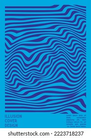 Abstract Poster Design with Optical Illusion Effect. Modern Psychedelic Cover Page Collection. Monochrome Wave Lines Background. Fluid Stripes Art. Swiss Design. Vector Illustration for Banner. 