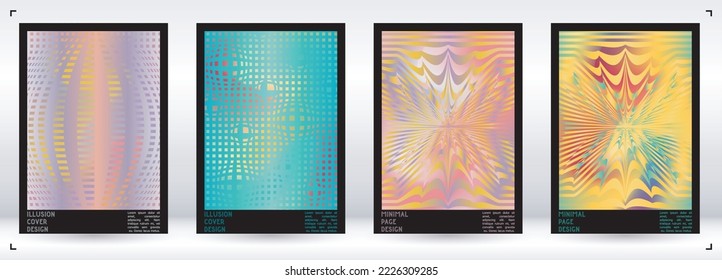 Abstraktes Poster-Design mit optischem Illusionseffekt. Modern Psychedelic Cover Page Collection. Farbiger Hintergrund der Wellenlinien. Fluid Stripes Art. Swiss Design. Vektorgrafik zum Bericht.