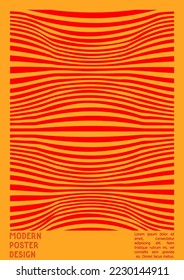 Resumen Diseño de afiches con efecto de ilusión óptica. Colección moderna de portadas psicodélicas. Fondo De Coloridas Líneas De Onda. Arte de Rayas Fluidas. Diseño Suizo. Ilustración vectorial para el folleto. 