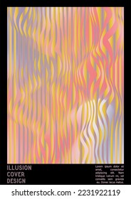 Abstraktes Poster-Design mit optischem Illusionseffekt. Minimale Kollektion von psychedelischen Titelseiten. Gradint Wave Lines Hintergrund. Fluid Stripes Art. Swiss Design. Vektorgrafik für Broschüren. 