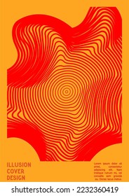Abstract Poster Design with Optical Illusion Effect. Modern Psychedelic Cover Page Collection. Colourful Wave Lines Background. Fluid Stripes Art. Swiss Design. Vector Illustration for Brochure.