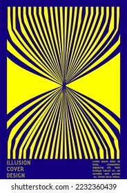 Abstract Poster Design with Optical Illusion Effect. Minimal Psychedelic Cover Page Collection. Monochrome Wave Lines Background. Fluid Stripes Art. Swiss Design. Vector Illustration for Brochure.