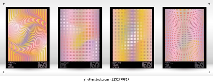 Resumen Diseño de afiches con efecto de ilusión óptica. Colección mínima de portadas psicodélicas. Fondo De Coloridas Líneas De Onda. Arte de Rayas Fluidas. Diseño Suizo. Ilustración vectorial para folleto.