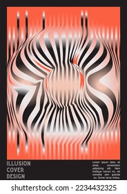 Resumen Diseño de afiches con efecto de ilusión óptica. Colección moderna de portadas psicodélicas. Fondo de las líneas de ondas grises. Arte de Rayas Fluidas. Diseño Suizo. Ilustración vectorial para la revista.