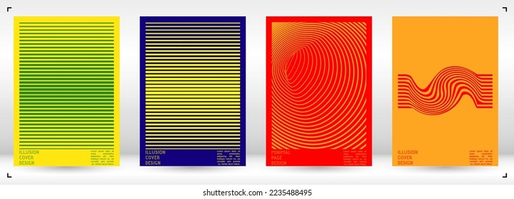 Resumen Diseño de afiches con efecto de ilusión óptica. Colección moderna de portadas psicodélicas. Fondo de las líneas onduladas monocromáticas. Arte de Rayas Fluidas. Diseño Suizo. Ilustración vectorial para el folleto. 