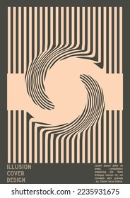 Abstraktes Poster-Design mit optischem Illusionseffekt. Modern Psychedelic Cover Page Collection. Brauner Wind legt den Hintergrund fest. Fluid Stripes Art. Swiss Design. Vektorgrafik für Broschüren, 