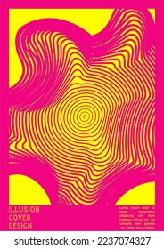 Abstract Poster Design with Optical Illusion Effect. Minimal Psychedelic Cover Page Collection. Monochrome Wave Lines Background. Fluid Stripes Art. Swiss Design. Vector Illustration for Report.
