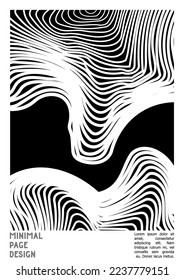 Abstract Poster Design with Optical Illusion Effect. Modern Psychedelic Cover Page Collection. Monochrome Wave Lines Background. Fluid Stripes Art. Swiss Design. Vector Illustration for Booklet. 