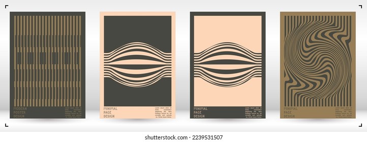 Abstraktes Poster-Design mit optischem Illusionseffekt. Minimale Kollektion von psychedelischen Titelseiten. Neon Wave Lines Hintergrund. Fluid Stripes Art. Swiss Design. Vektorgrafik für Broschüren.