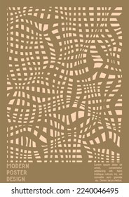 Abstract Poster Design with Optical Illusion Effect. Modern Psychedelic Cover Page Collection. Brown Wave Lines Background. Fluid Stripes Art. Swiss Design. Vector Illustration for Placard,