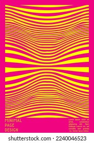 Abstraktes Poster-Design mit optischem Illusionseffekt. Minimale Kollektion von psychedelischen Titelseiten. Neon Wave Lines Hintergrund. Fluid Stripes Art. Swiss Design. Vektorgrafik für das Magazin.