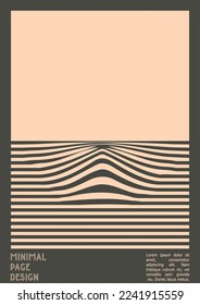 Abstract Poster Design with Optical Illusion Effect. Modern Psychedelic Cover Page Collection. Brown Wave Lines Background. Fluid Stripes Art. Swiss Design. Vector Illustration for Flyer,