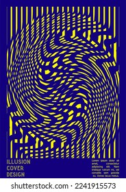 Abstract Poster Design with Optical Illusion Effect. Modern Psychedelic Cover Page Collection. Monochrome Wave Lines Background. Fluid Stripes Art. Swiss Design. Vector Illustration for Banner. 