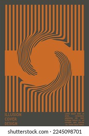 Abstract Poster Design with Optical Illusion Effect. Modern Psychedelic Cover Page Collection. Brown Wave Lines Background. Fluid Stripes Art. Swiss Design. Vector Illustration for Presentation