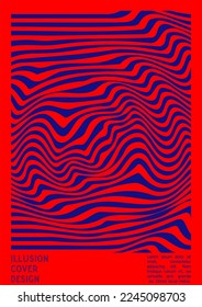 Abstract Poster Design with Optical Illusion Effect. Modern Psychedelic Cover Page Collection. Colourful Wave Lines Background. Fluid Stripes Art. Swiss Design. Vector Illustration for Booklet. 