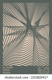 Resumen Diseño de afiches con efecto de ilusión óptica. Colección mínima de portadas psicodélicas. Fondo de las líneas de ondas grises. Arte de Rayas Fluidas. Diseño Suizo. Ilustración vectorial para pancarta. 