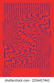 Abstraktes Poster-Design mit optischem Illusionseffekt. Modern Psychedelic Cover Page Collection. einfarbiger Hintergrund der Wellenlinien. Fluid Stripes Art. Swiss Design. Vektorgrafik zum Bericht.