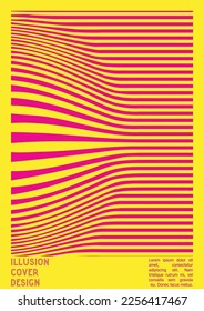 Abstract Poster Design with Optical Illusion Effect. Minimal Psychedelic Cover Page Collection. Neon Wave Lines Background. Fluid Stripes Art. Swiss Design. Vector Illustration for Banner. 