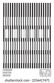 Abstract Poster Design with Optical Illusion Effect. Modern Psychedelic Cover Page Collection. Monochrome Wave Lines Background. Fluid Stripes Art. Swiss Design. Vector Illustration for Magazine.