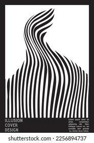 Resumen Diseño de afiches con efecto de ilusión óptica. Colección mínima de portadas psicodélicas. Fondo de las líneas onduladas monocromáticas. Arte de Rayas Fluidas. Diseño Suizo. Ilustración vectorial para pancarta. 