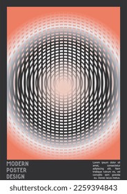 Abstract Poster Design with Optical Illusion Effect. Minimal Psychedelic Cover Page Collection. Gradint Wave Lines Background. Fluid Stripes Art. Swiss Design. Vector Illustration for Report.