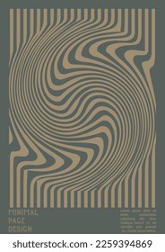 Abstract Poster Design with Optical Illusion Effect. Modern Psychedelic Cover Page Collection. Brown Wave Lines Background. Fluid Stripes Art. Swiss Design. Vector Illustration for Booklet. 