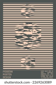 Abstract Poster Design with Optical Illusion Effect. Modern Psychedelic Cover Page Collection. Brown Wave Lines Background. Fluid Stripes Art. Swiss Design. Vector Illustration for Brochure, 