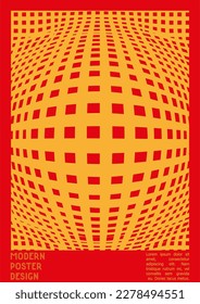 Abstract Poster Design with Optical Illusion Effect. Modern Psychedelic Cover Page Collection. Colourful Wave Lines Background. Fluid Stripes Art. Swiss Design. Vector Illustration for Placard.