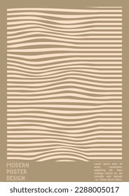 Abstract Poster Design with Optical Illusion Effect. Modern Psychedelic Cover Page Collection. Brown Wave Lines Background. Fluid Stripes Art. Swiss Design. Vector Illustration for Banner. 