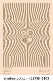 Abstraktes Poster-Design mit optischem Illusionseffekt. Minimale Kollektion von psychedelischen Titelseiten. grauer Hintergrund. Fluid Stripes Art. Swiss Design. Vektorgrafik für das Magazin,