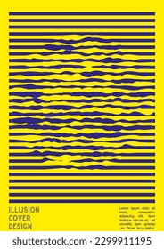 Resumen Diseño de afiches con efecto de ilusión óptica. Colección moderna de portadas psicodélicas. Fondo de las líneas onduladas monocromáticas. Arte de Rayas Fluidas. Diseño Suizo. Ilustración vectorial para folleto.