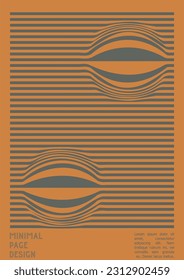 Resumen Diseño de afiches con efecto de ilusión óptica. Colección moderna de portadas psicodélicas. Fondo de las líneas de onda marrón. Arte de Rayas Fluidas. Diseño Suizo. Ilustración vectorial para pancarta. 