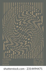 Abstract Poster Design with Optical Illusion Effect. Modern Psychedelic Cover Page Collection. Brown Wave Lines Background. Fluid Stripes Art. Swiss Design. Vector Illustration for Booklet. 