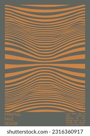 Abstract Poster Design with Optical Illusion Effect. Modern Psychedelic Cover Page Collection. Brown Wave Lines Background. Fluid Stripes Art. Swiss Design. Vector Illustration for Placard,