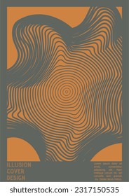Resumen Diseño de afiches con efecto de ilusión óptica. Colección moderna de portadas psicodélicas. Fondo de las líneas de onda marrón. Arte de Rayas Fluidas. Diseño Suizo. Ilustración vectorial para el folleto. 