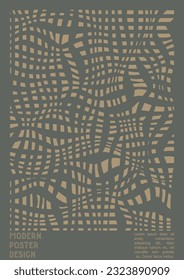 Abstract Poster Design with Optical Illusion Effect. Minimal Psychedelic Cover Page Collection. Grey Wave Lines Background. Fluid Stripes Art. Swiss Design. Vector Illustration for Magazine,