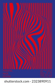 Abstract Poster Design with Optical Illusion Effect. Minimal Psychedelic Cover Page Collection. Neon Wave Lines Background. Fluid Stripes Art. Swiss Design. Vector Illustration for Banner. 