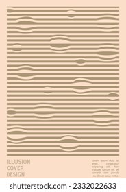 Abstract Poster Design with Optical Illusion Effect. Minimal Psychedelic Cover Page Collection. Grey Wave Lines Background. Fluid Stripes Art. Swiss Design. Vector Illustration for Booklet. 