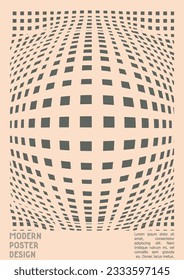 Resumen Diseño de afiches con efecto de ilusión óptica. Colección moderna de portadas psicodélicas. Fondo de las líneas de onda marrón. Arte de Rayas Fluidas. Diseño Suizo. Ilustración vectorial para el folleto. 