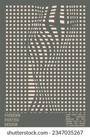 Resumen Diseño de afiches con efecto de ilusión óptica. Colección mínima de portadas psicodélicas. Fondo de las líneas de ondas grises. Arte de Rayas Fluidas. Diseño Suizo. Ilustración vectorial para presentación