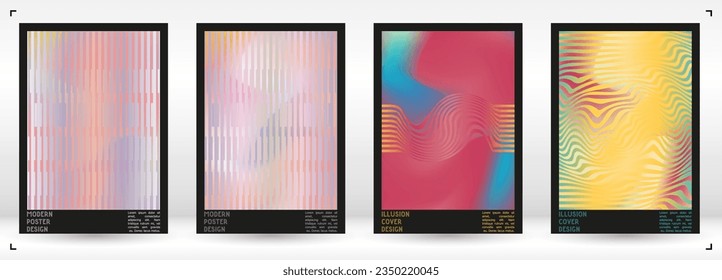 Resumen Diseño de afiches con efecto de ilusión óptica. Colección moderna de portadas psicodélicas. Fondo de las líneas de oleada de pastoreo. Arte de Rayas Fluidas. Diseño Suizo. Ilustración vectorial para Placard.