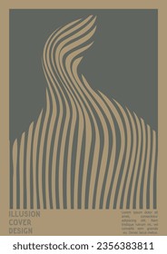 Abstract Poster Design with Optical Illusion Effect. Minimal Psychedelic Cover Page Collection. Grey Wave Lines Background. Fluid Stripes Art. Swiss Design. Vector Illustration for Banner. 