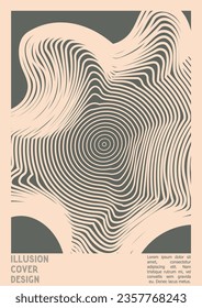 Abstract Poster Design with Optical Illusion Effect. Modern Psychedelic Cover Page Collection. Brown Wave Lines Background. Fluid Stripes Art. Swiss Design. Vector Illustration for Banner. 