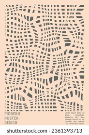 Abstract Poster Design with Optical Illusion Effect. Minimal Psychedelic Cover Page Collection. Grey Wave Lines Background. Fluid Stripes Art. Swiss Design. Vector Illustration for Magazine,