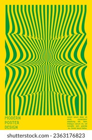 Abstraktes Poster-Design mit optischem Illusionseffekt. Modern Psychedelic Cover Page Collection. Farbiger Hintergrund der Wellenlinien. Fluid Stripes Art. Swiss Design. Vektorgrafik für das Magazin.