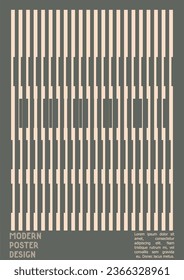 Abstract Poster Design with Optical Illusion Effect. Minimal Psychedelic Cover Page Collection. Grey Wave Lines Background. Fluid Stripes Art. Swiss Design. Vector Illustration for Booklet. 